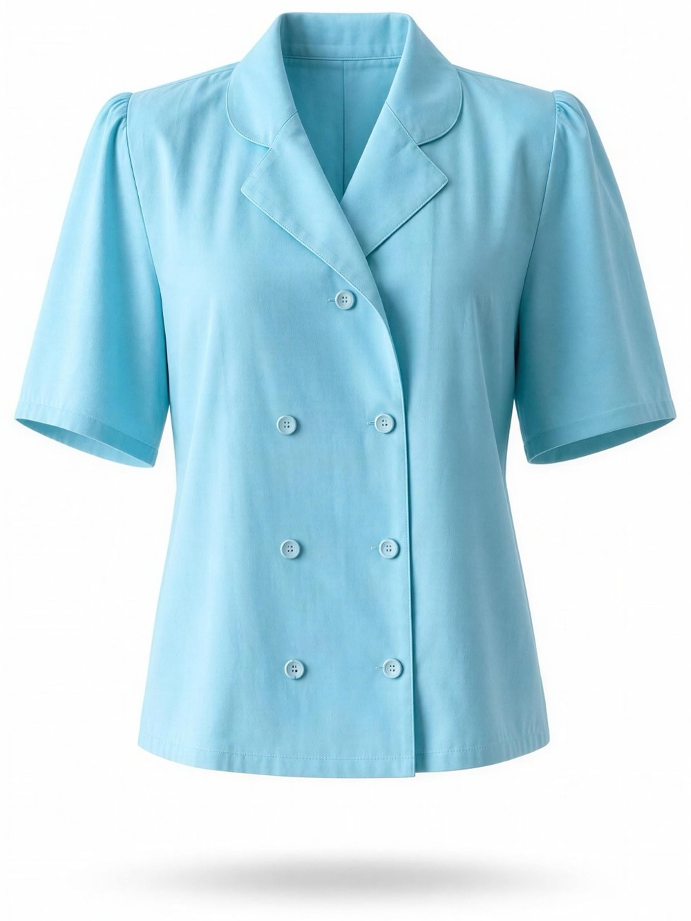 💙 Golden Gate Vintage Blouse Aqua Double Breasted Short Sleeve Size 38